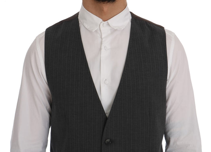 Elegant Striped Gray Waistcoat Vest