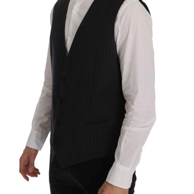 Elegant Gray Striped Men's Waistcoat Vest