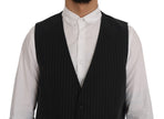 Elegant Gray Striped Men's Waistcoat Vest