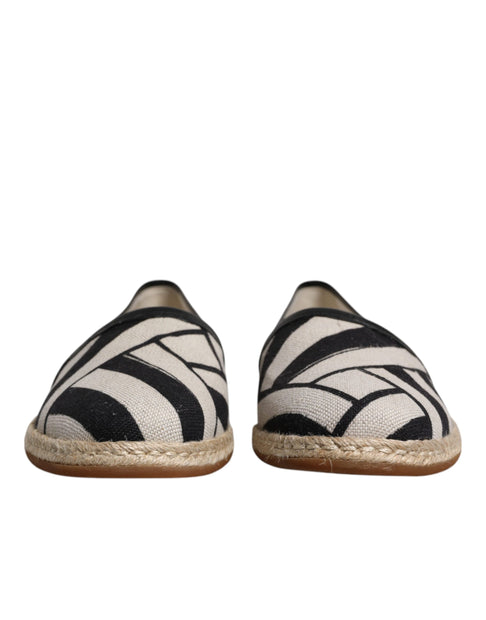 Black White Stripes Slip On Espadrille Shoes