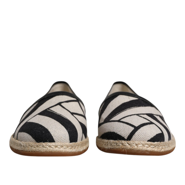 Black White Stripes Slip On Espadrille Shoes