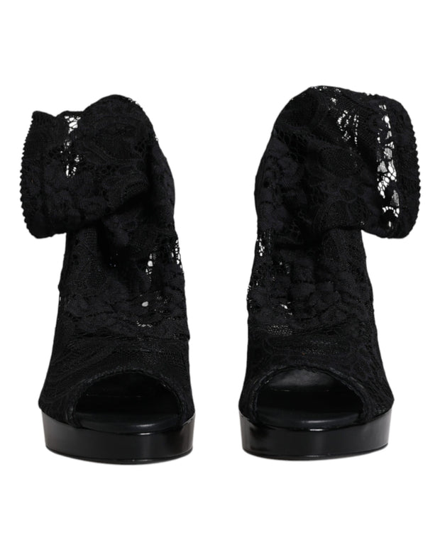 Black Stretch Taormina Lace Boots Shoes