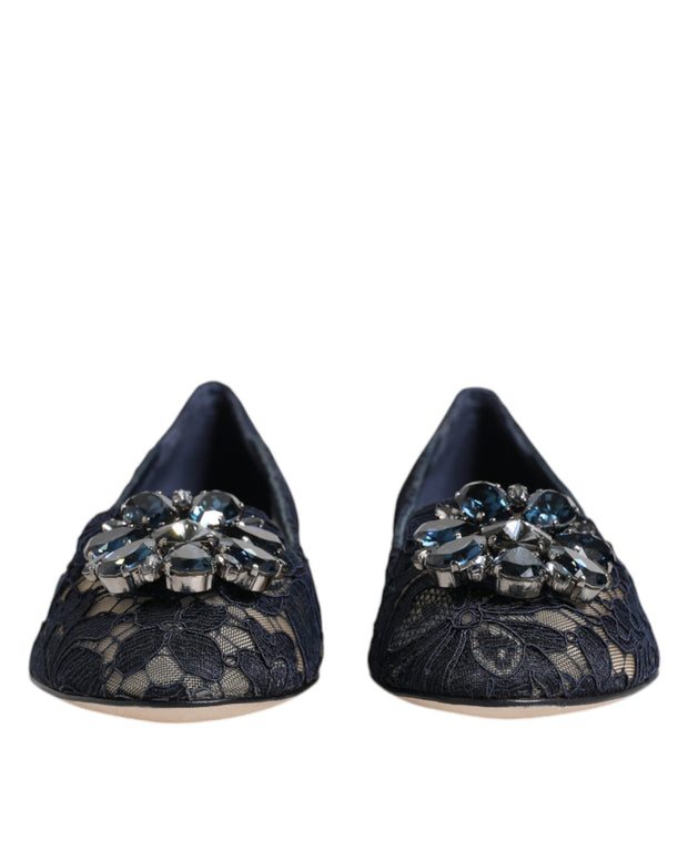 Blue Taormina Lace Crystals Flats Shoes