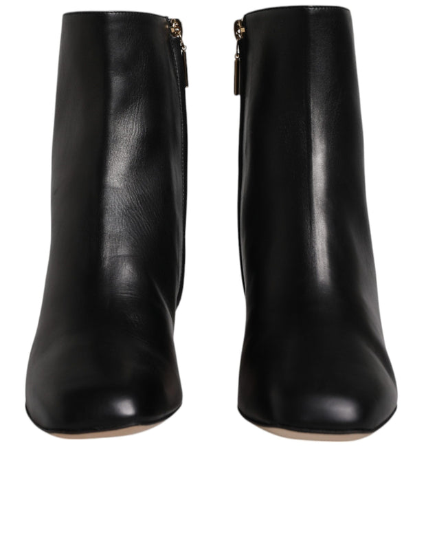 Black Jackie Leather Mid Calf Boots Shoes