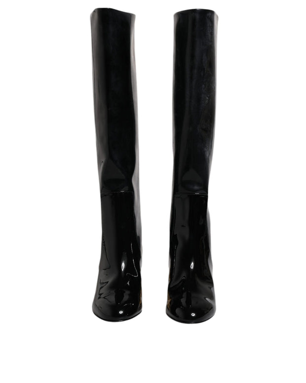 Black Patent Leather Vally High Boots Shoes
