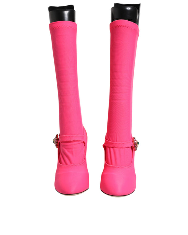 Pink Nylon Crystal Vally High Boots Shoes