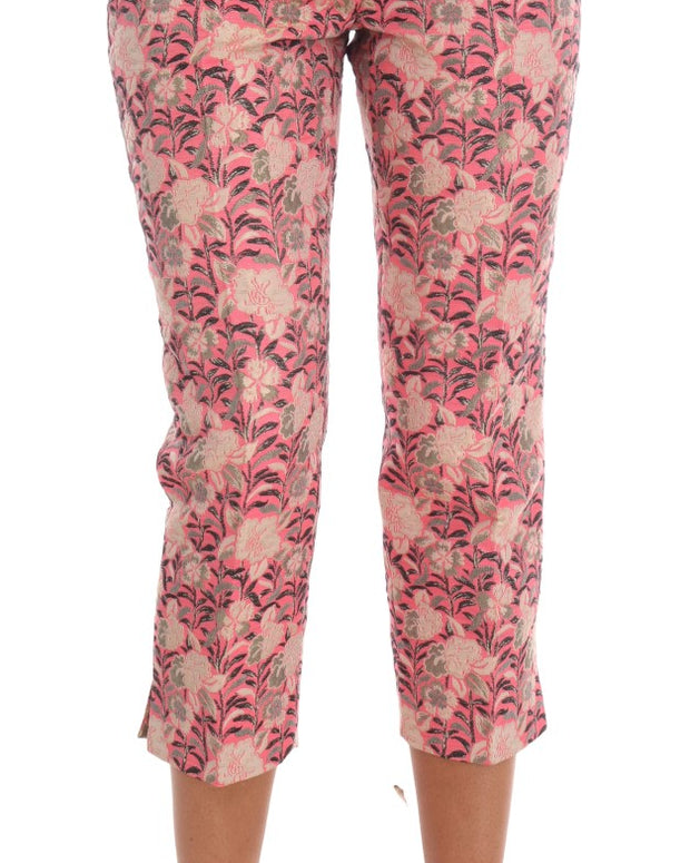 Pink Floral Brocade Capri Pants