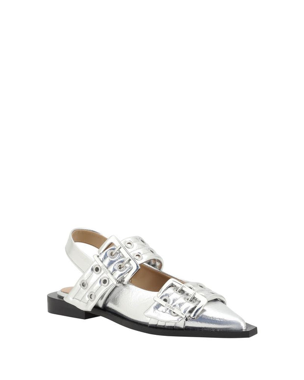 Buckle Metallic Ballerinas