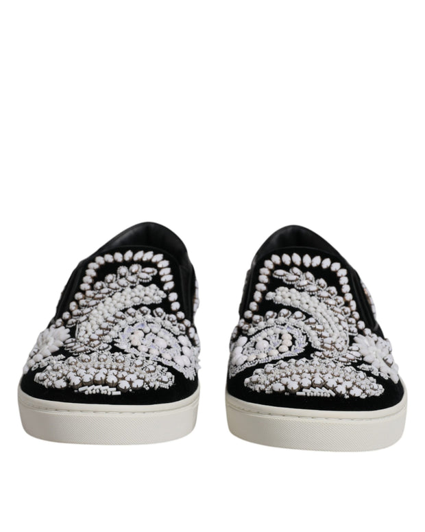 Black Embellished London Men Slip On Shoes