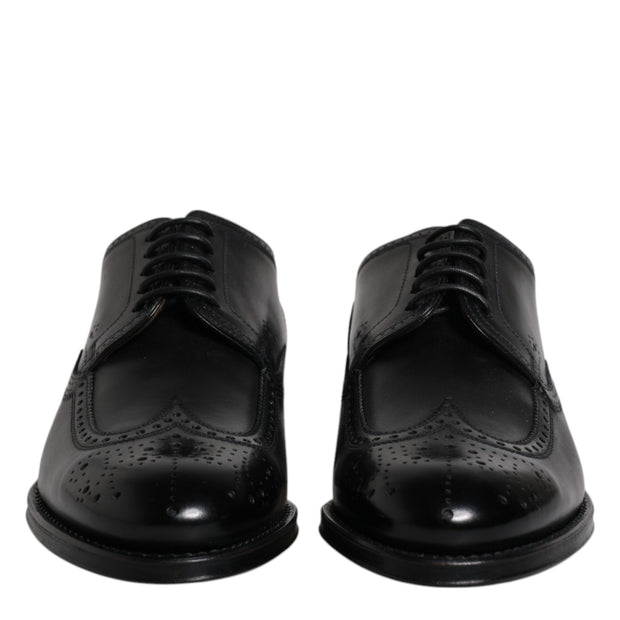 Black Leather Derby Wingtip Formal Shoes