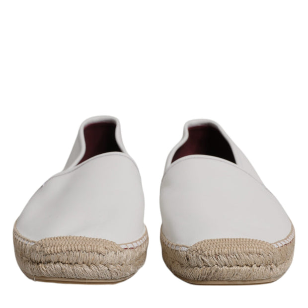 White Calfskin Leather Men Espadrilles Shoes