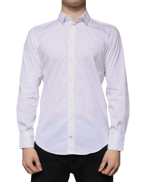 White Cotton Blend Men MARTINI Dress Shirt