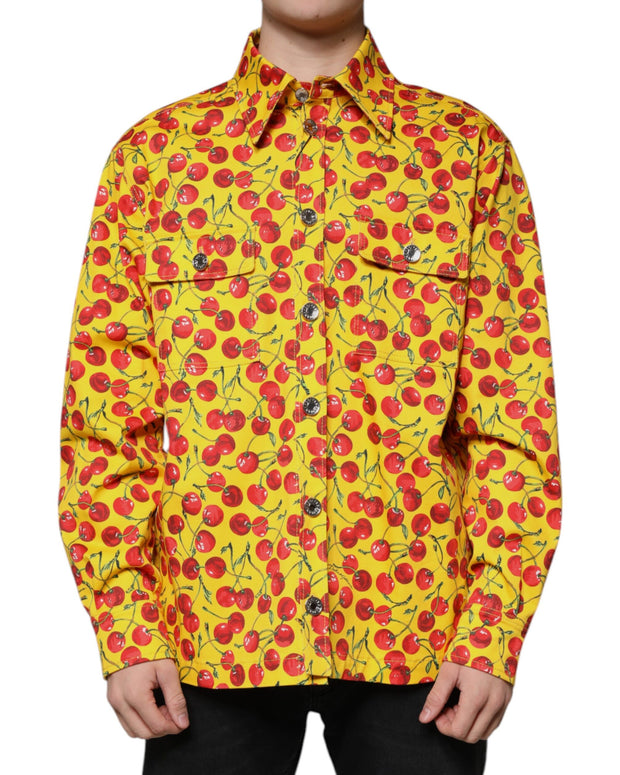 Yellow Cherry Button Down Men Casual Shirt
