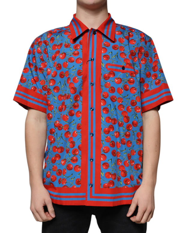Blue Cherry Cotton Button Down Casual Shirt
