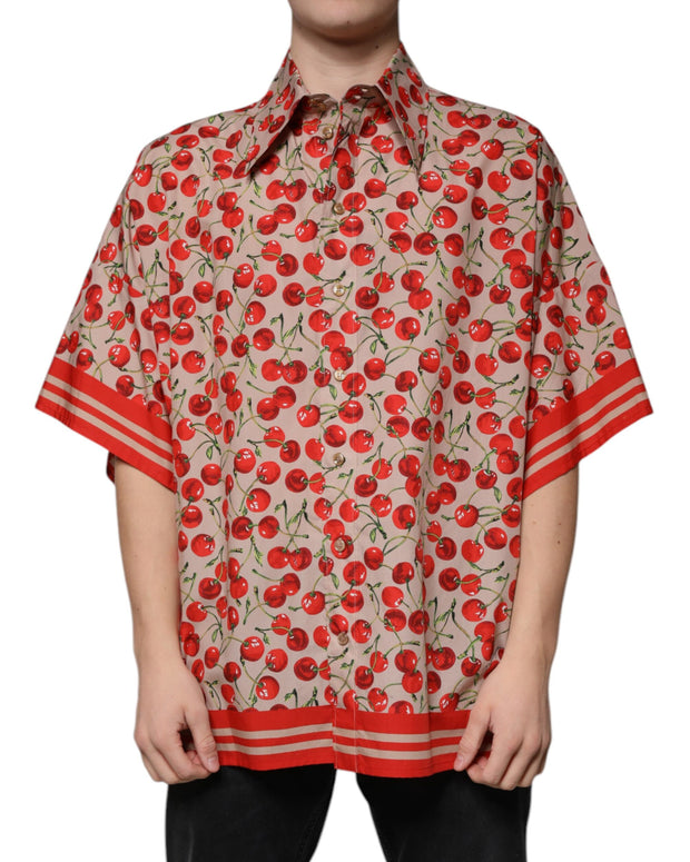Beige Cherry Button Down Men Casual Shirt