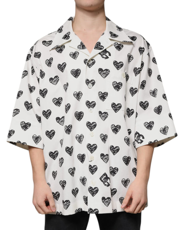 White Heart Print Short Sleeve Casual Shirt