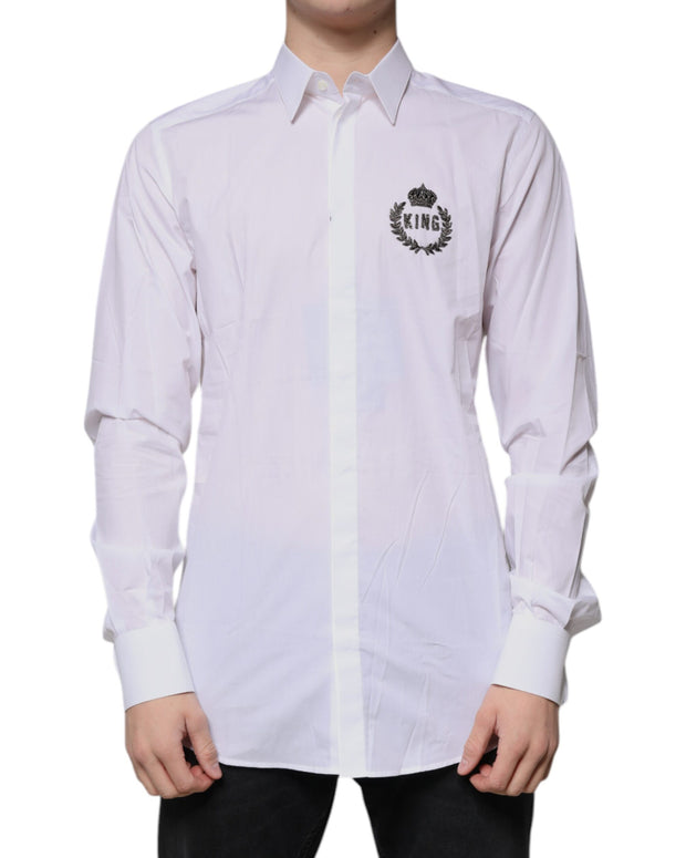 White Cotton Logo Formal Men GOLD Dress Shirt