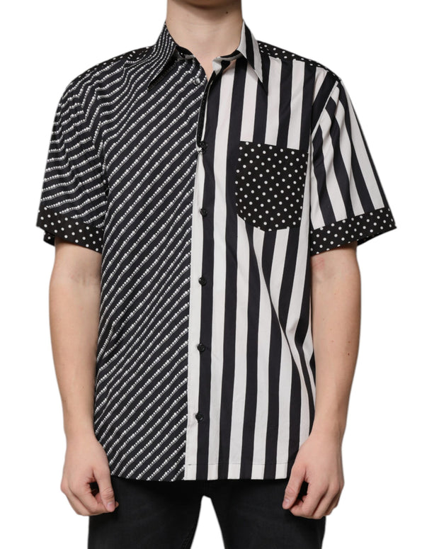 Black White Striped Button Down Casual Shirt