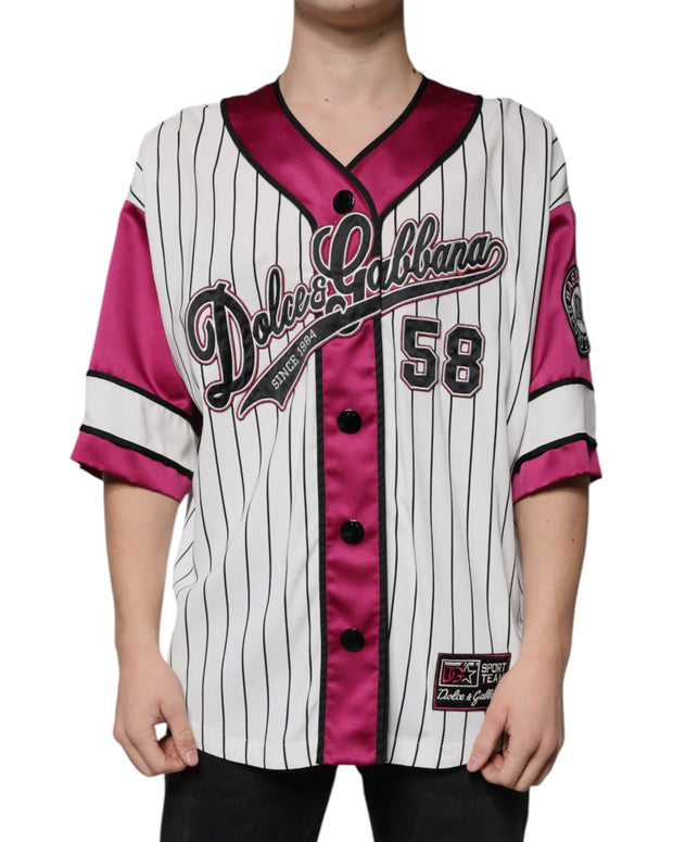 Multicolor Logo Jersey Button V-neck T-shirt