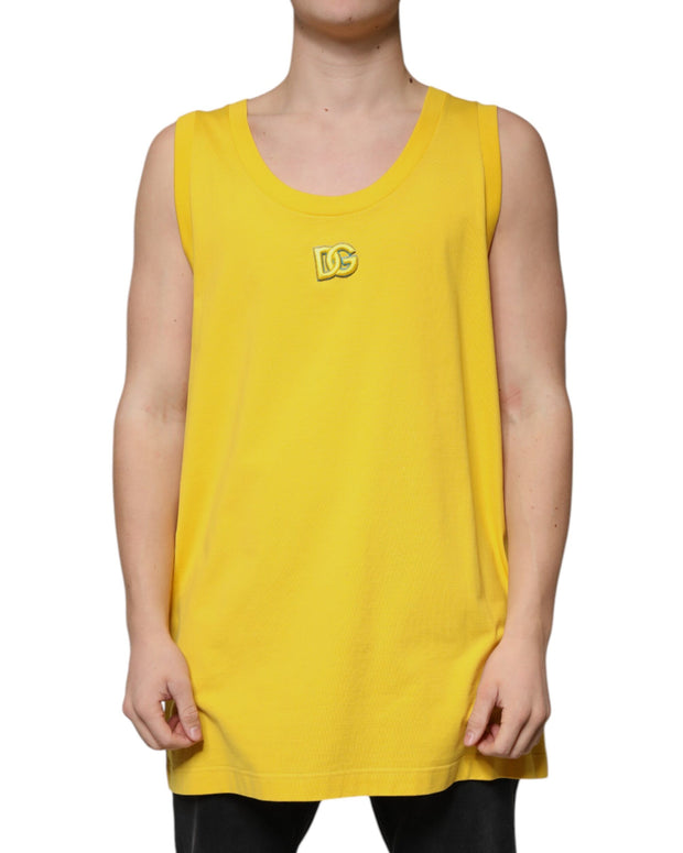 Yellow Cotton Round Neck Sleeveless T-shirt