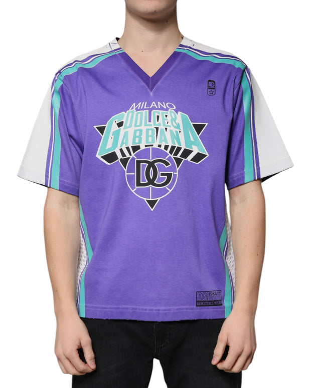 Purple Logo Jersey Cotton V-neck T-shirt
