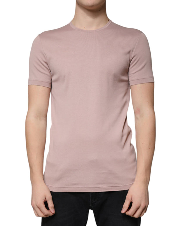 Brown Cotton Short Sleeves Round Neck T-shirt