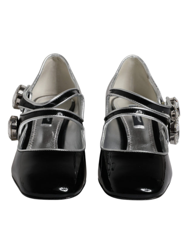 Black Patent Leather Crystal Mary Jane Pumps Shoes
