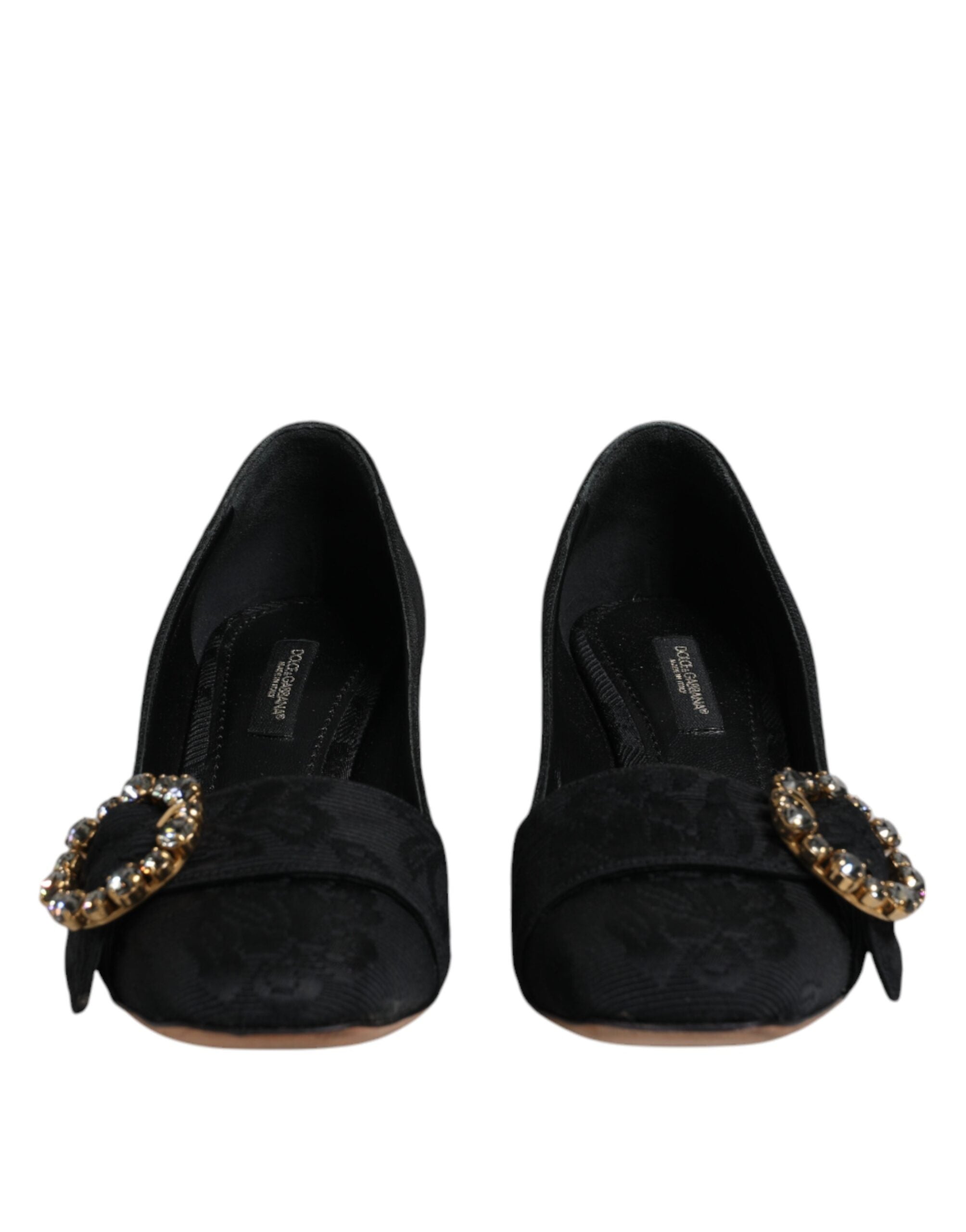 Black Brocade Crystals Heels Pumps Shoes