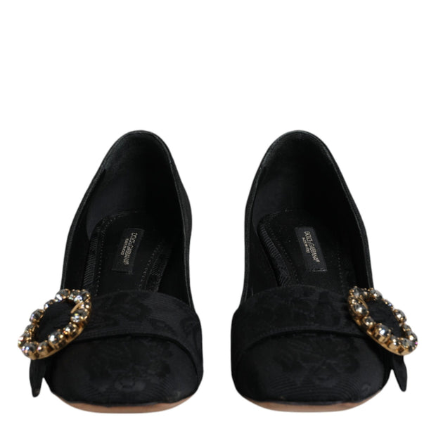 Black Brocade Crystals Heels Pumps Shoes