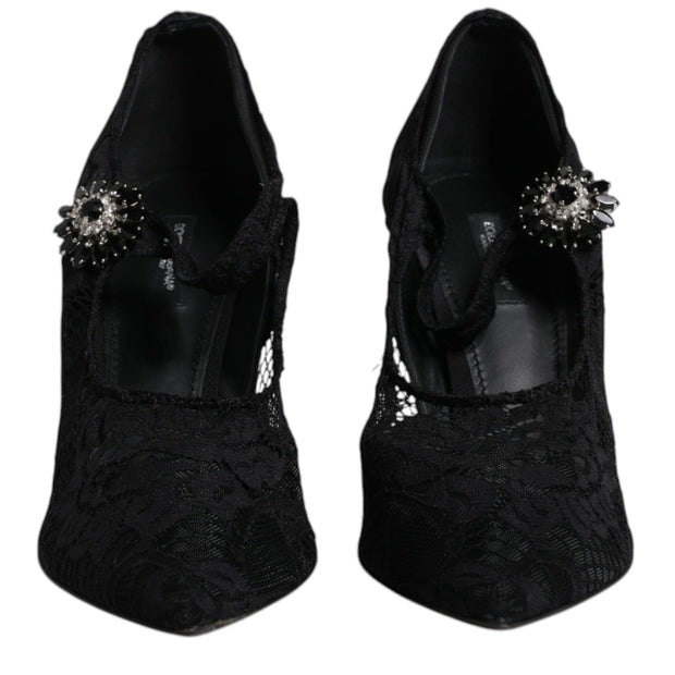 Black Lace Crystals Mary Jane Pumps Shoes