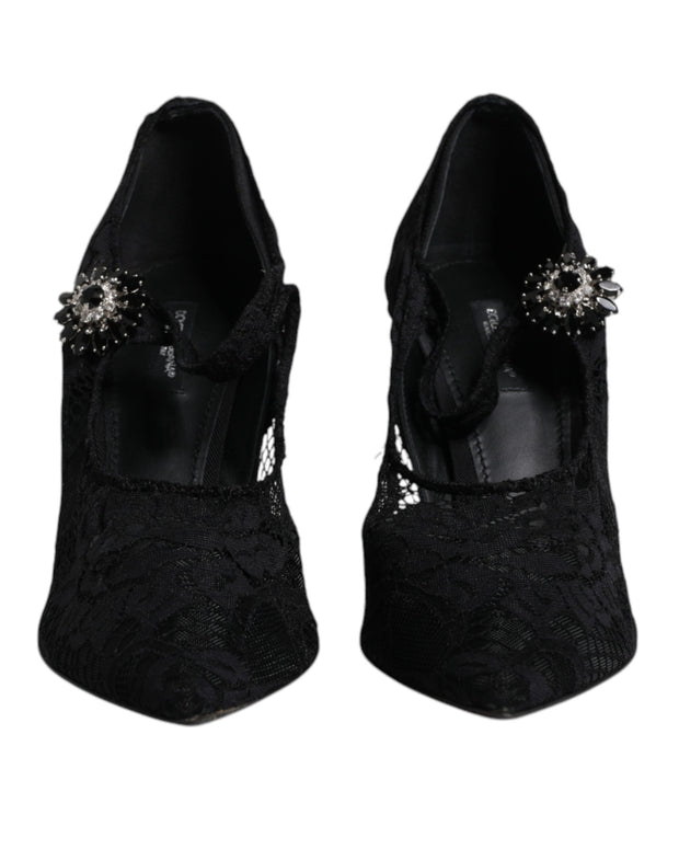Black Lace Crystals Mary Jane Pumps Shoes