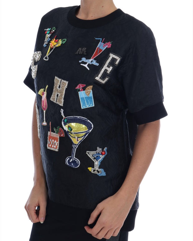 Black Brocade Cocktail Crystal Sweater