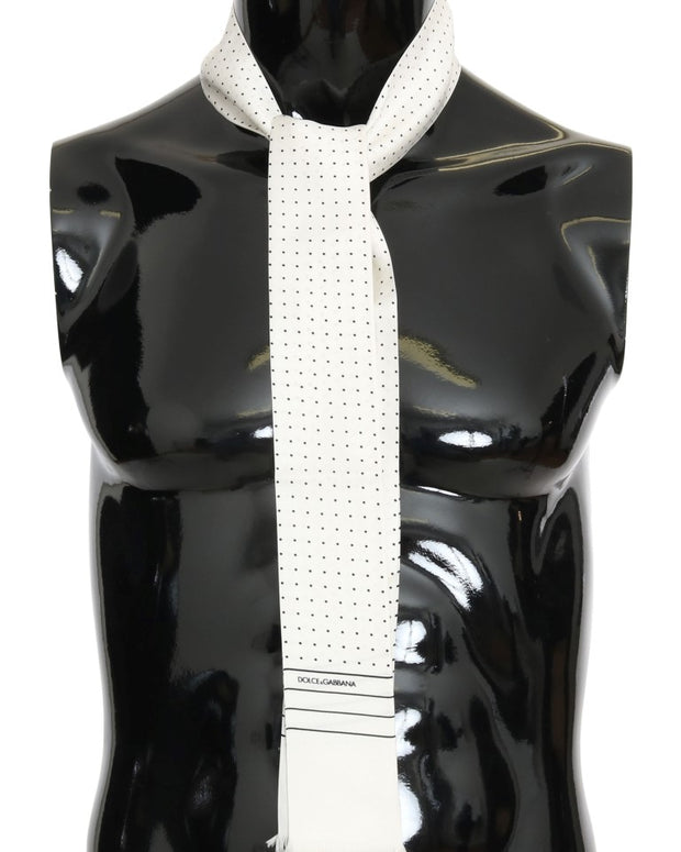 White Polka Dotted Silk Skinny Scarf