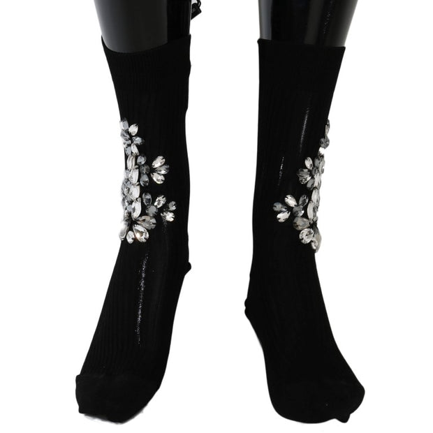 Crystal Embellished Black Knit Stockings