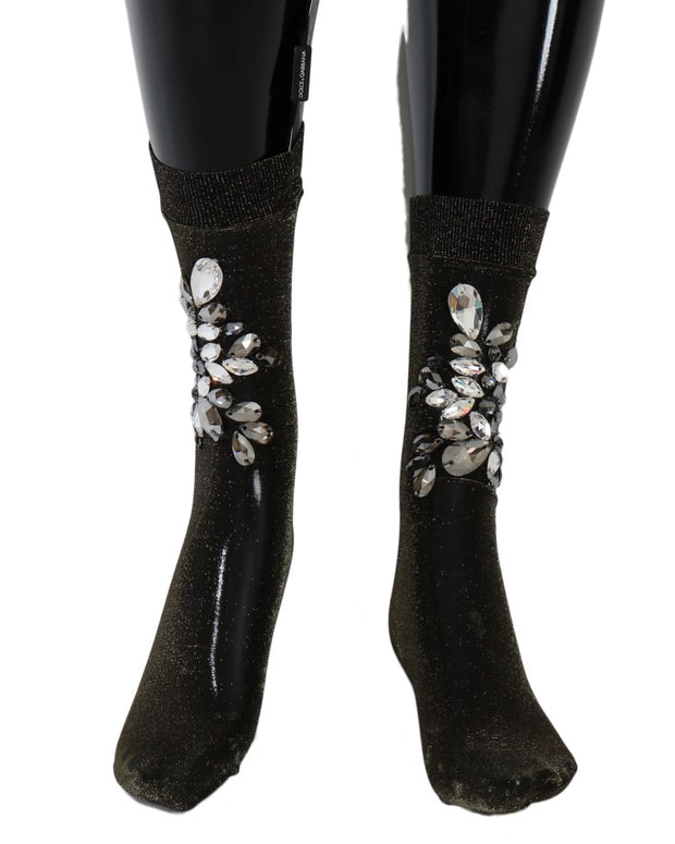 Black Stretch Floral Clear Crystal Socks