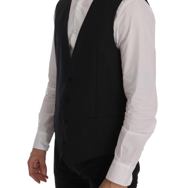 Elegant Gray Striped Wool Blend Vest