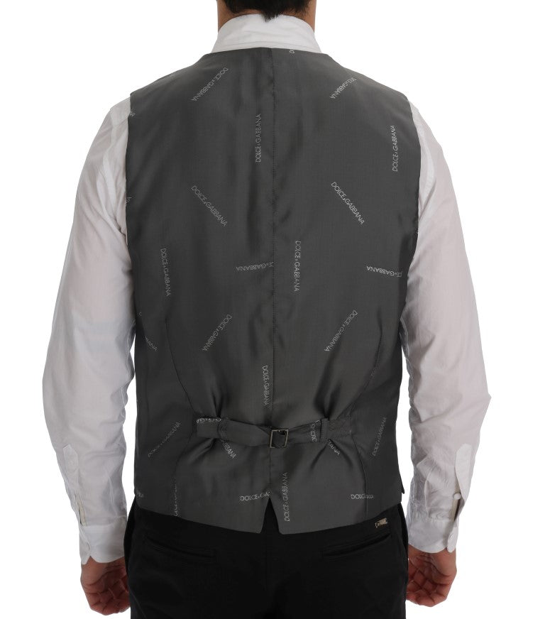 Sleek Gray Single-Breasted Waistcoat Vest