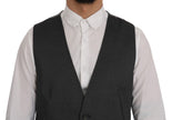 Sleek Gray Single-Breasted Waistcoat Vest