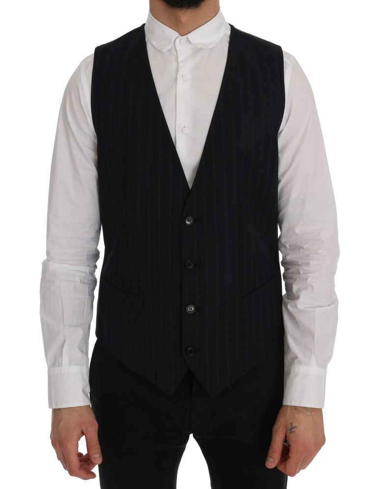 Elegant Striped Wool Blend Vest Waistcoat