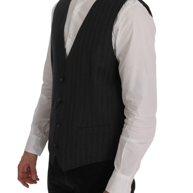 Elegant Gray Striped Single Breasted Vest