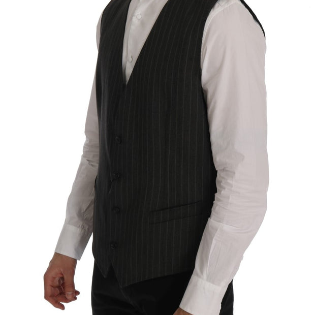 Elegant Striped Gray Wool Blend Waistcoat Vest