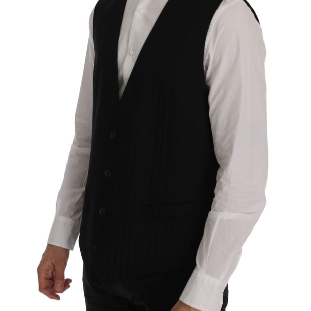 Elegant Striped Wool Blend Waistcoat Vest