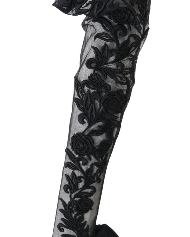 Black Floral Embroidered Socks Boots