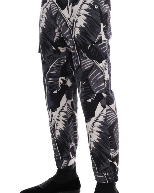 Gray Banana Leaf Cotton Pants