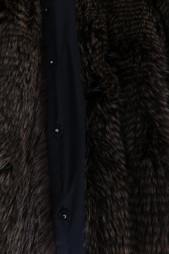 Elegant Brown Raccoon Fur Knee-Length Coat