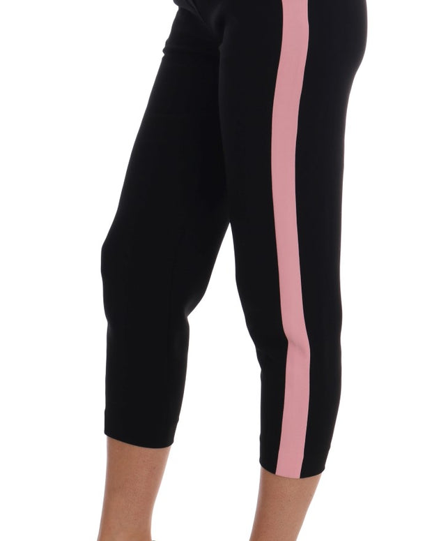 Black Stretch Pink Stripes Capri Pants