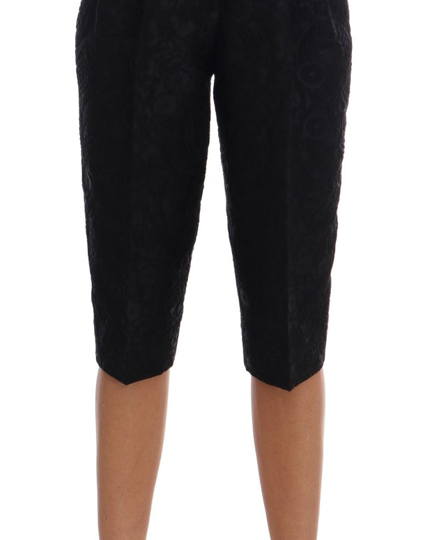 Black Brocade High Waist Capri Shorts