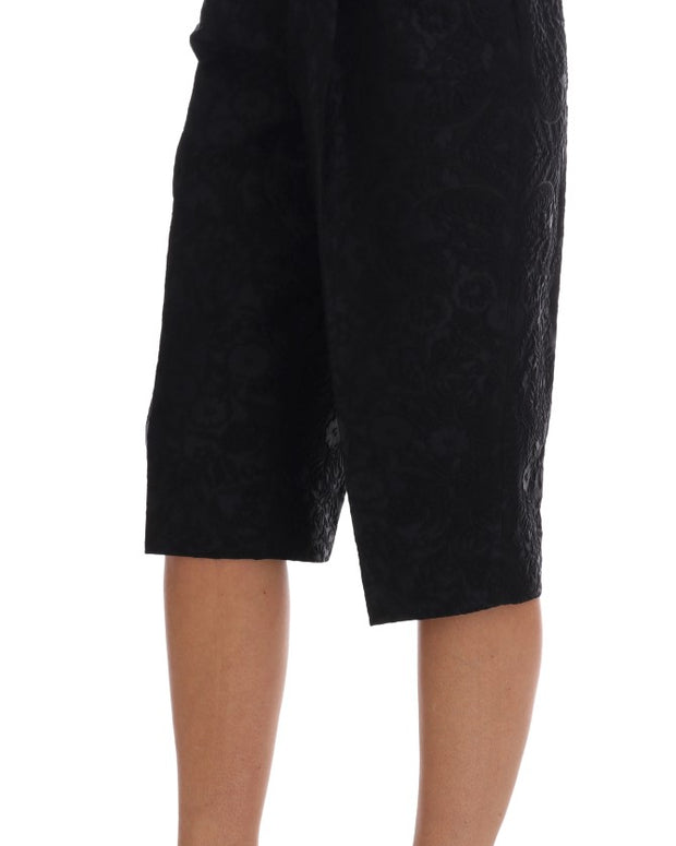 Black Brocade High Waist Capri Shorts