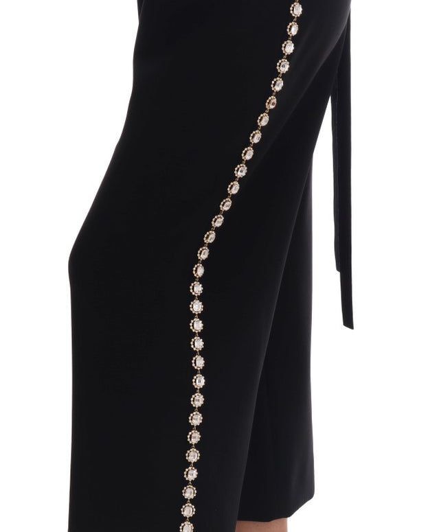 Black Wool Stretch Crystal Pants