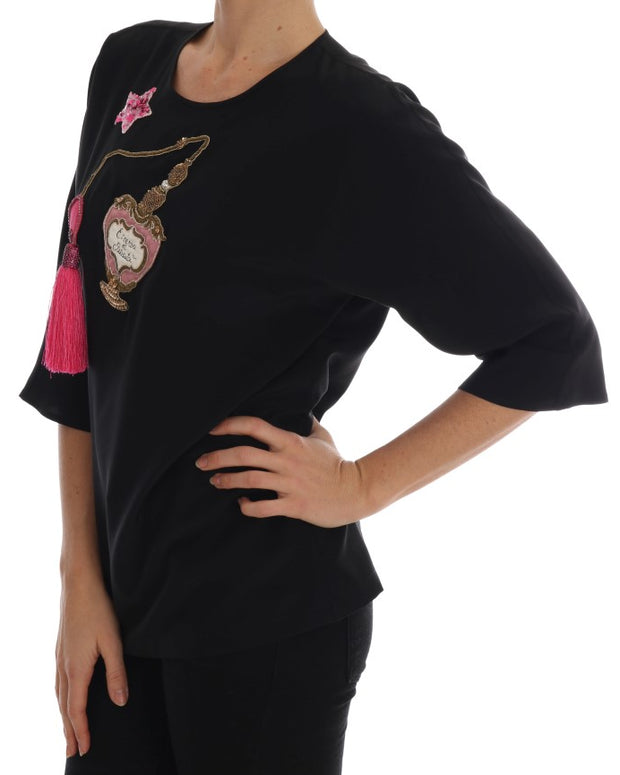 Black Silk Fairy Tale Top Crystal Blouse